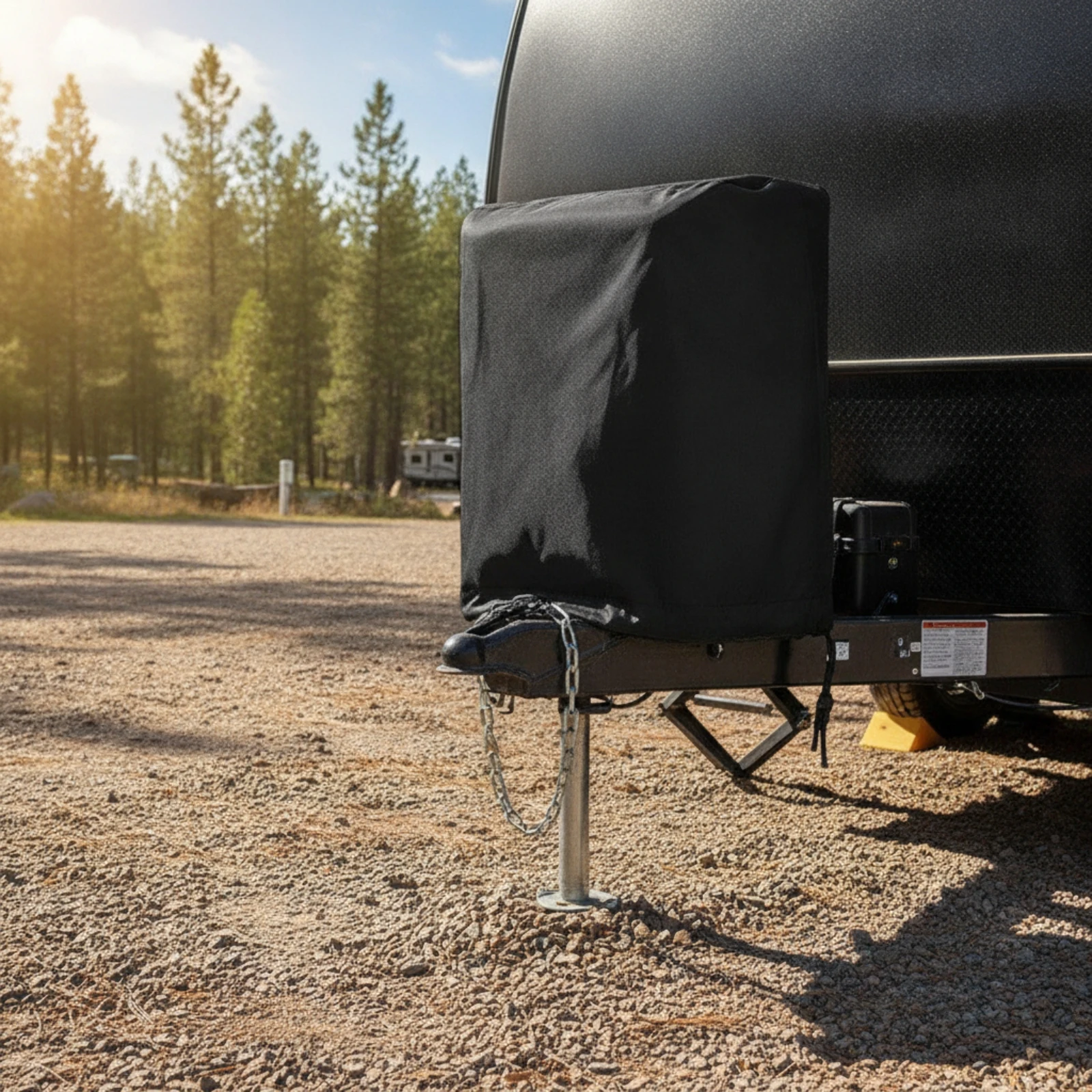 RV Electric Hitch Jack Cover Silver-Coated Electric Hitch Jack Cover Shielding Sleeve with Drawstring Heavy-Duty Universal