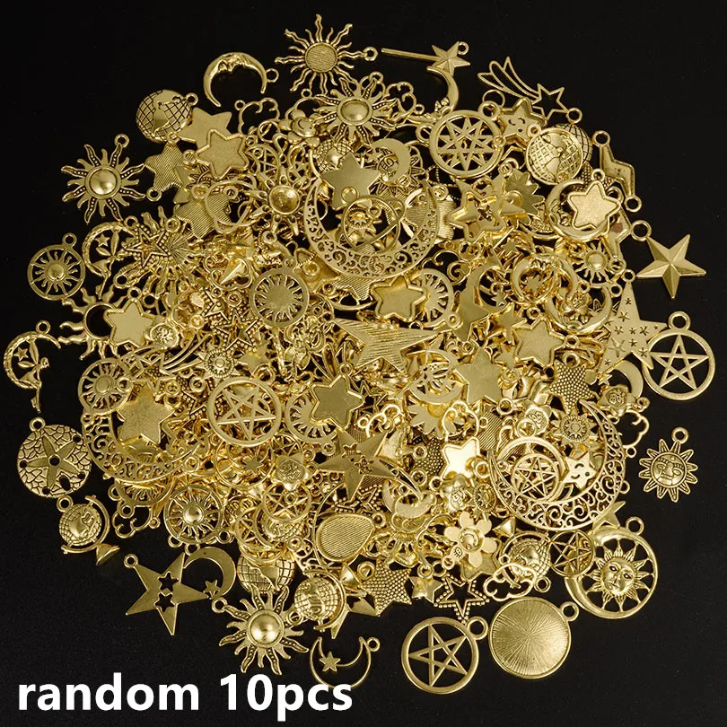 Licht Goud Kleur Willekeurige Mix 10/20/30/50 Stuks Zon Maan Ster Bedels Voor Sieraden Maken Materialen om Armbanden Handgemaakte Hanger