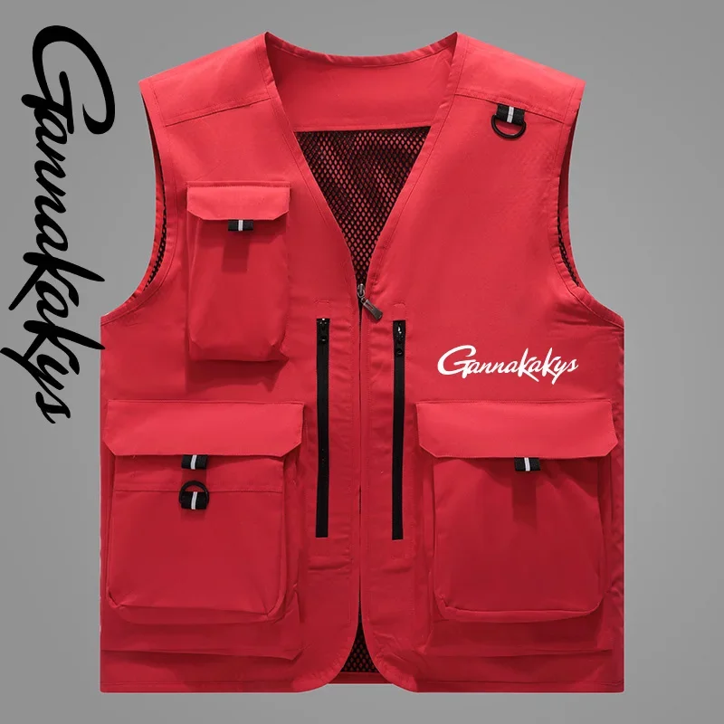 2024 Fashionable multi pocket fishing vest jacket Men's outdoor fishing sports vest Men's summer casual sleeveless jacket vest