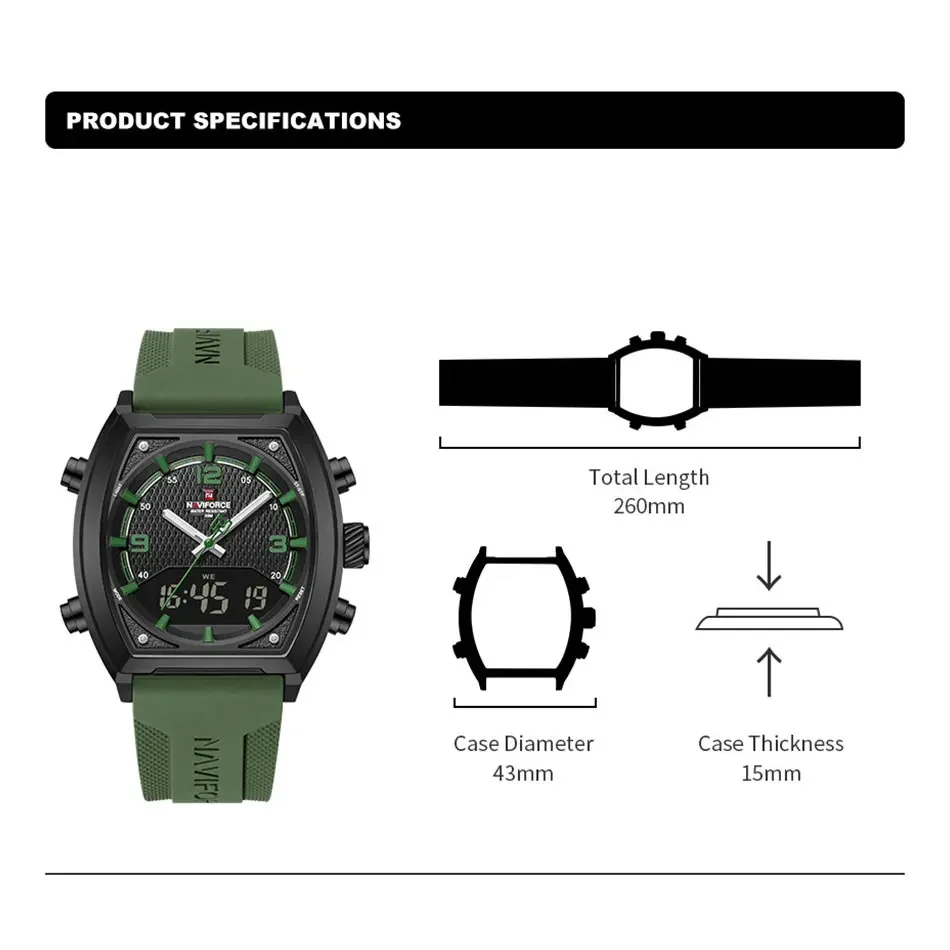 NAVIFORCE jam tangan Digital Analog pria, arloji militer tahan air waktu ganda tampilan minggu 2025