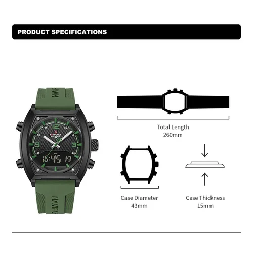 Imagen 2 del producto NAVIFORCE relojes deportivos para hombres relojes de pulsera digitales analógicos impermeables de doble horario pantalla semanal Tonneau nuevo reloj militar para hombres