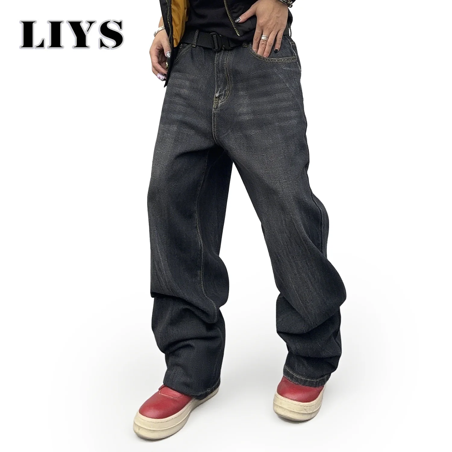2025 Autumn Men's American Retro Loose Straight Leg Jeans Male Winter Black Daily Casual Denim Pants Women Baggy Stacked Jeans