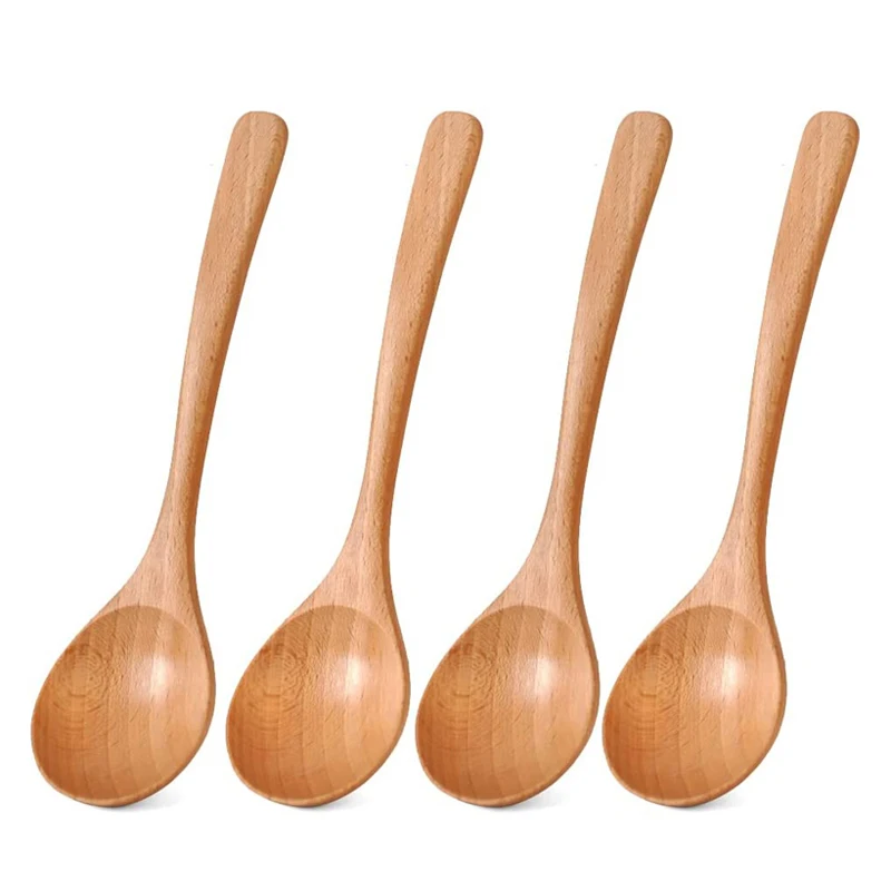 

4Pcs Wooden Spoon Beech Wood Soup Spoon Japanese Kitchen Serving Spoons Big Noodle Ramen Rice Spoon Soup Ladle Wooden Tableware