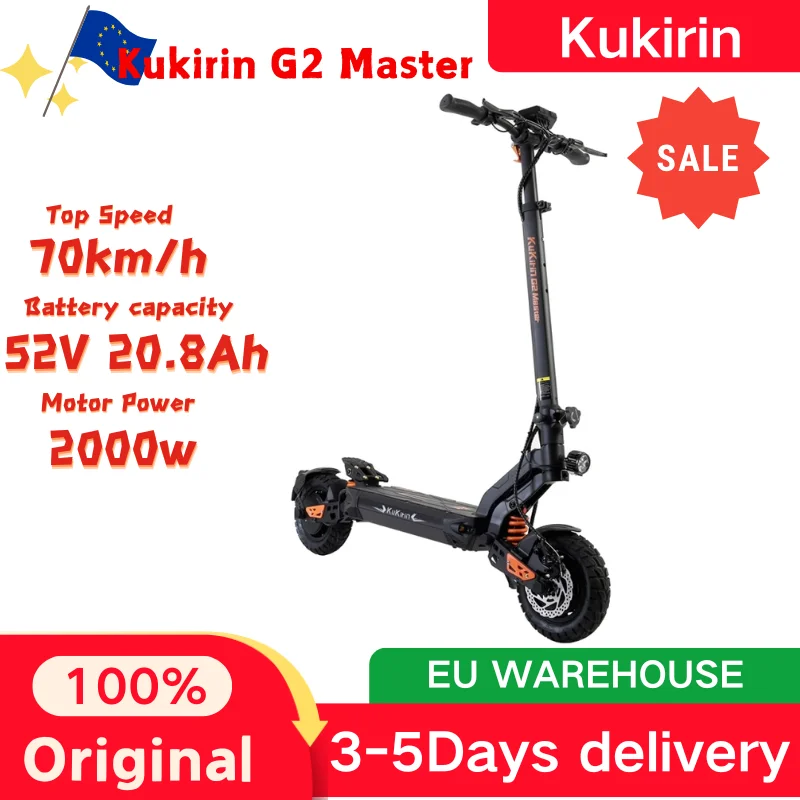 Image of Elektroroller für Erwachsene 20,8 Ah Akku 1000 W * 2 Motor Kukirin G2 Master 10-Zoll-Reifen 60 KM/H Geschwindigkeit 70 KM Reichweite Mittlere Geschwindigkeit für Bergstraßen
