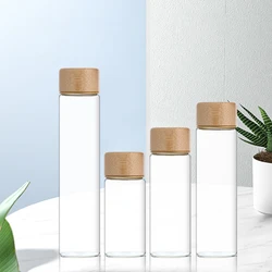 20ml 30ml 50ml 80ml High-grade Glass Bottles with Wood Lid Refillable Empty Storage Bottles for Coffee Bean , Powder &Flower Tea