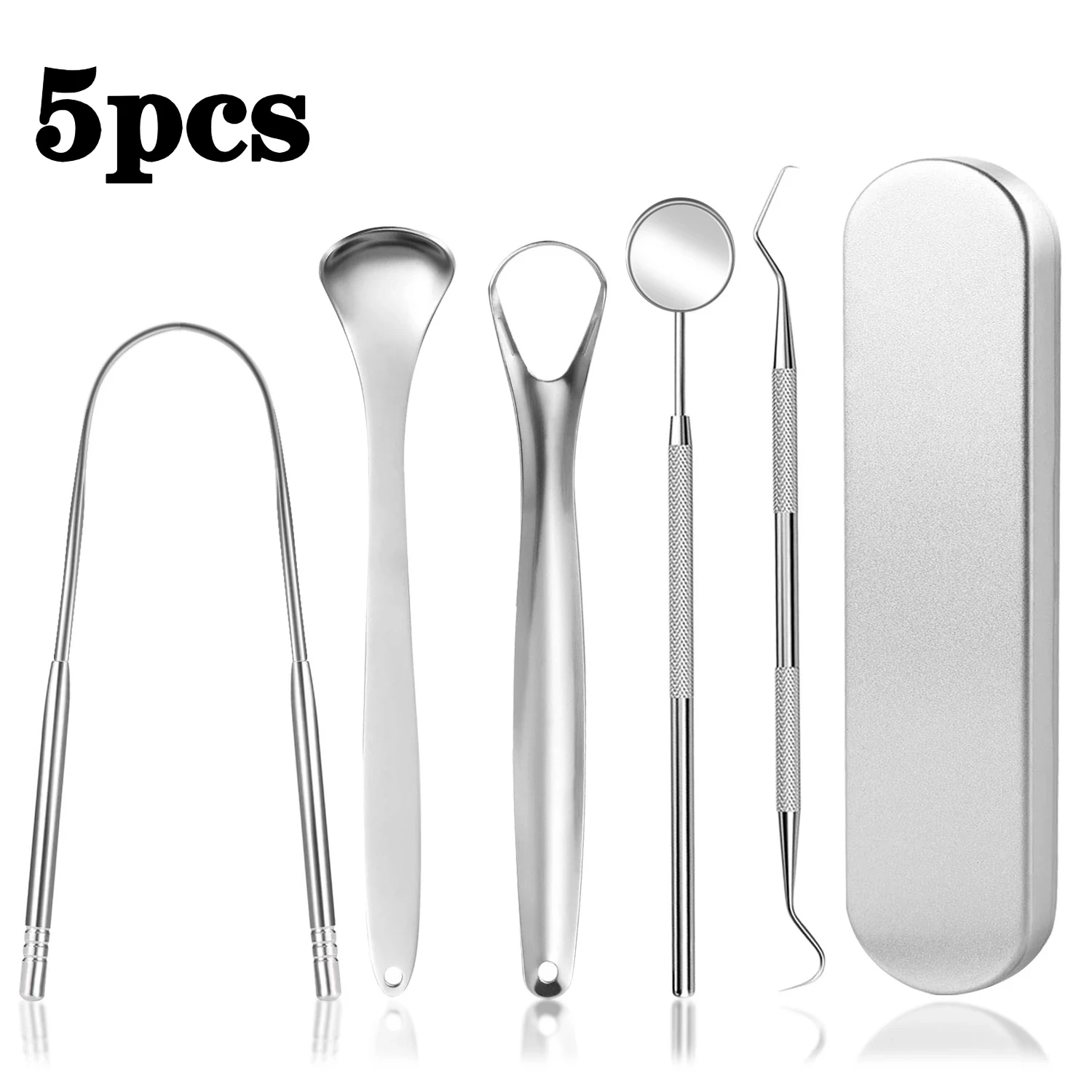 3/5pcs Tongue Cleaner, Stainless Steel Oral Care Tool, Freshens Breath, Portable Tongue Scraper with Storage Case family pack