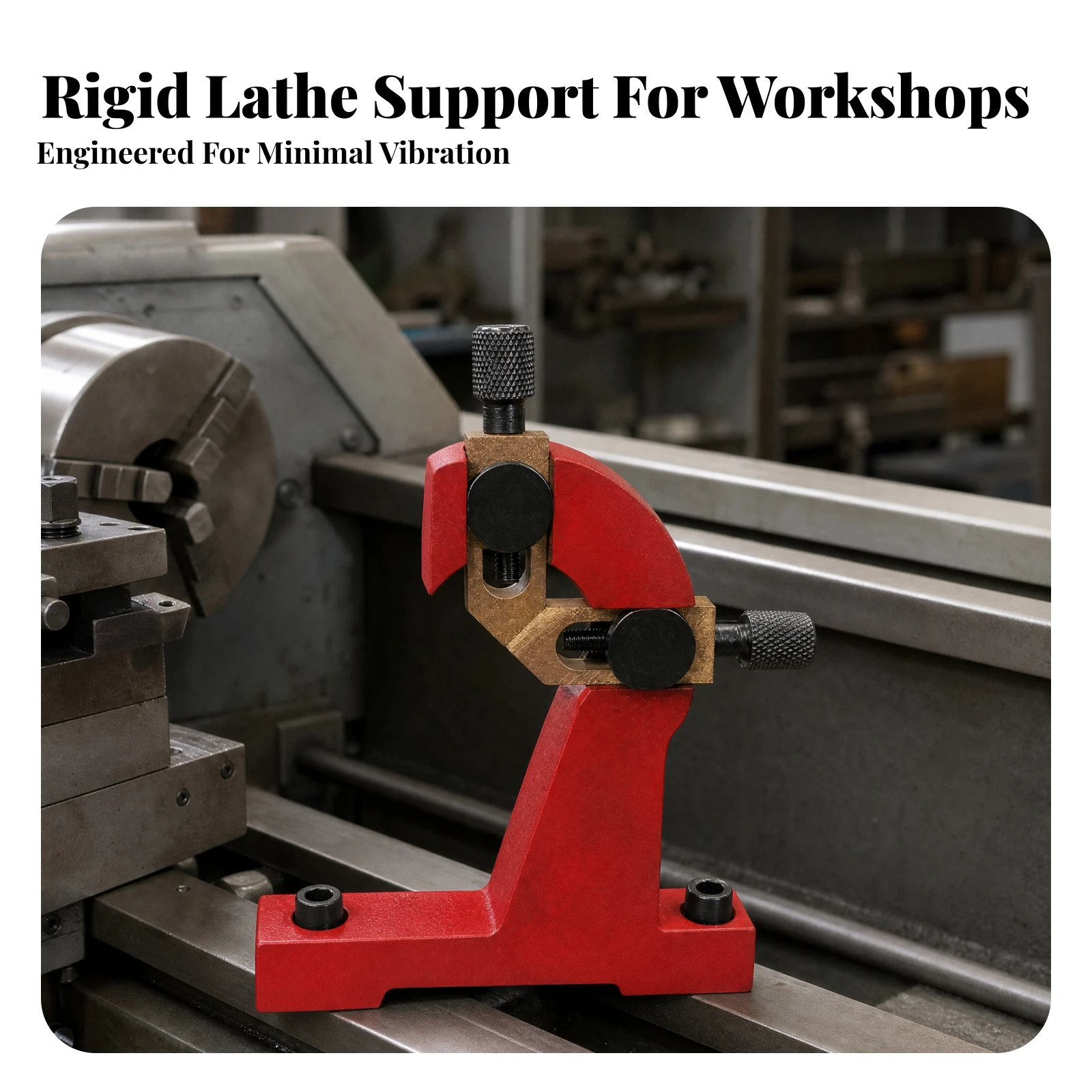 Lathe Follow Rest Cast Iron Steady Support with Knurled Adjustment Screws for Turning Shafts Spindles