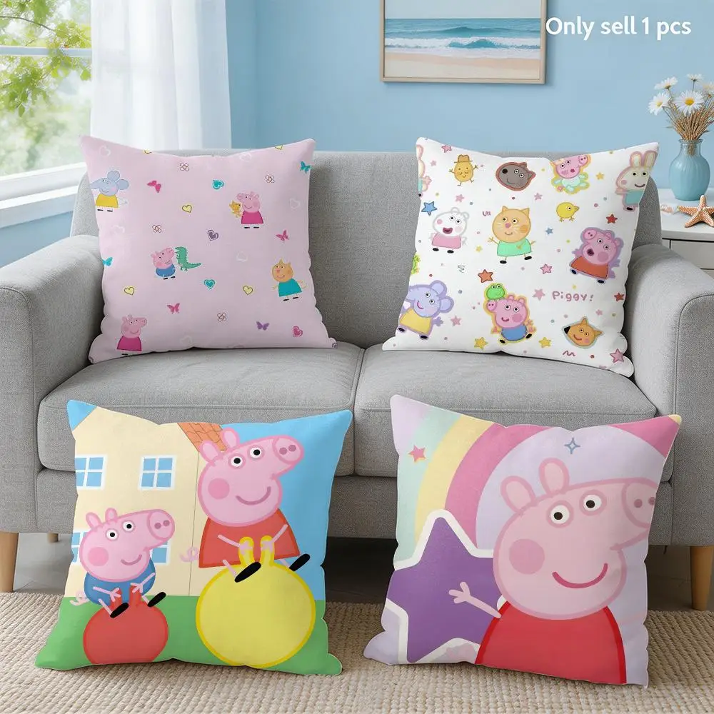 Cartoon P-Peppa P-Pig Cushion Cover Soft Short Plush Throw Pillow Cover Hidden Zipper Cutecore Sofa Bedroom Home Decor
