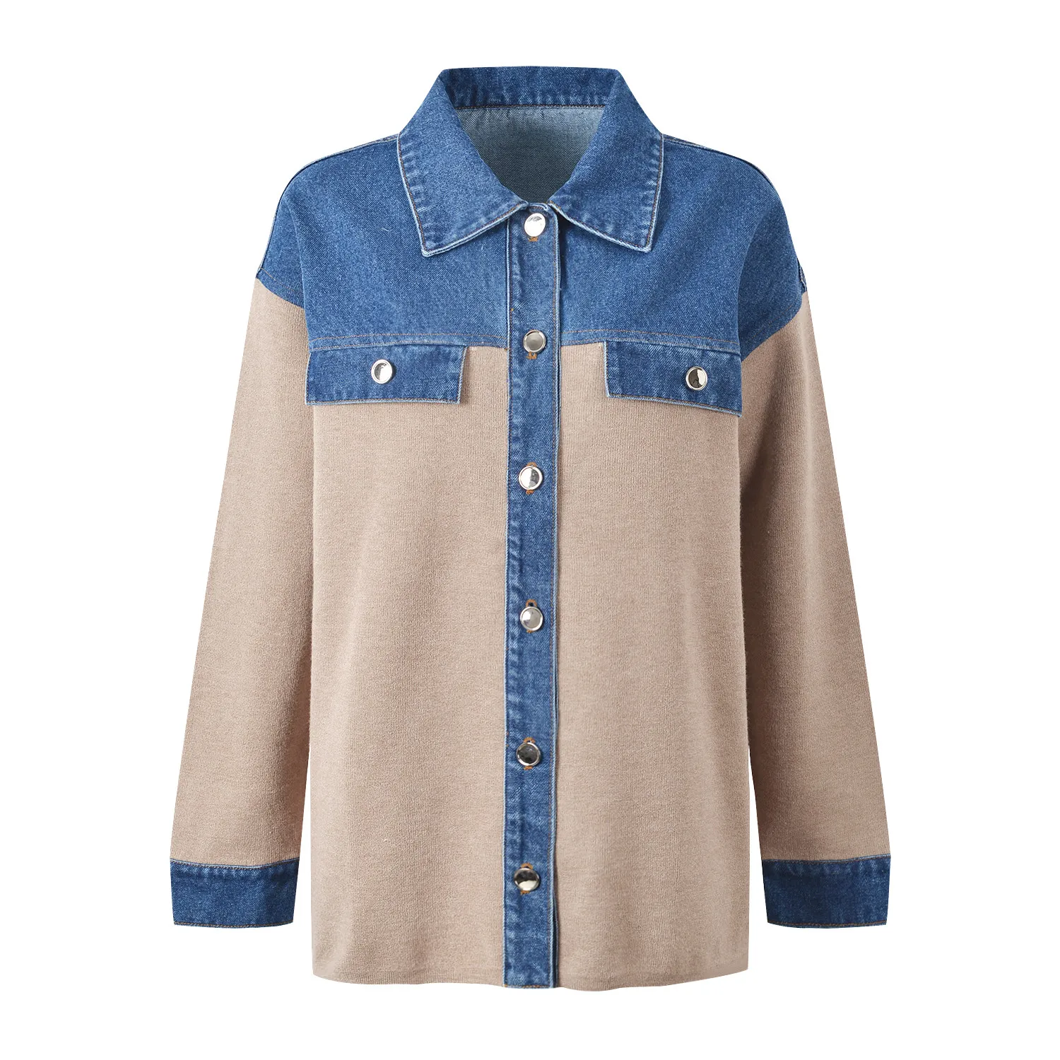 High-End Version European Sle Women's Denim Jaet Color Blo Collar Stand up Top Vintage ort Outerwear