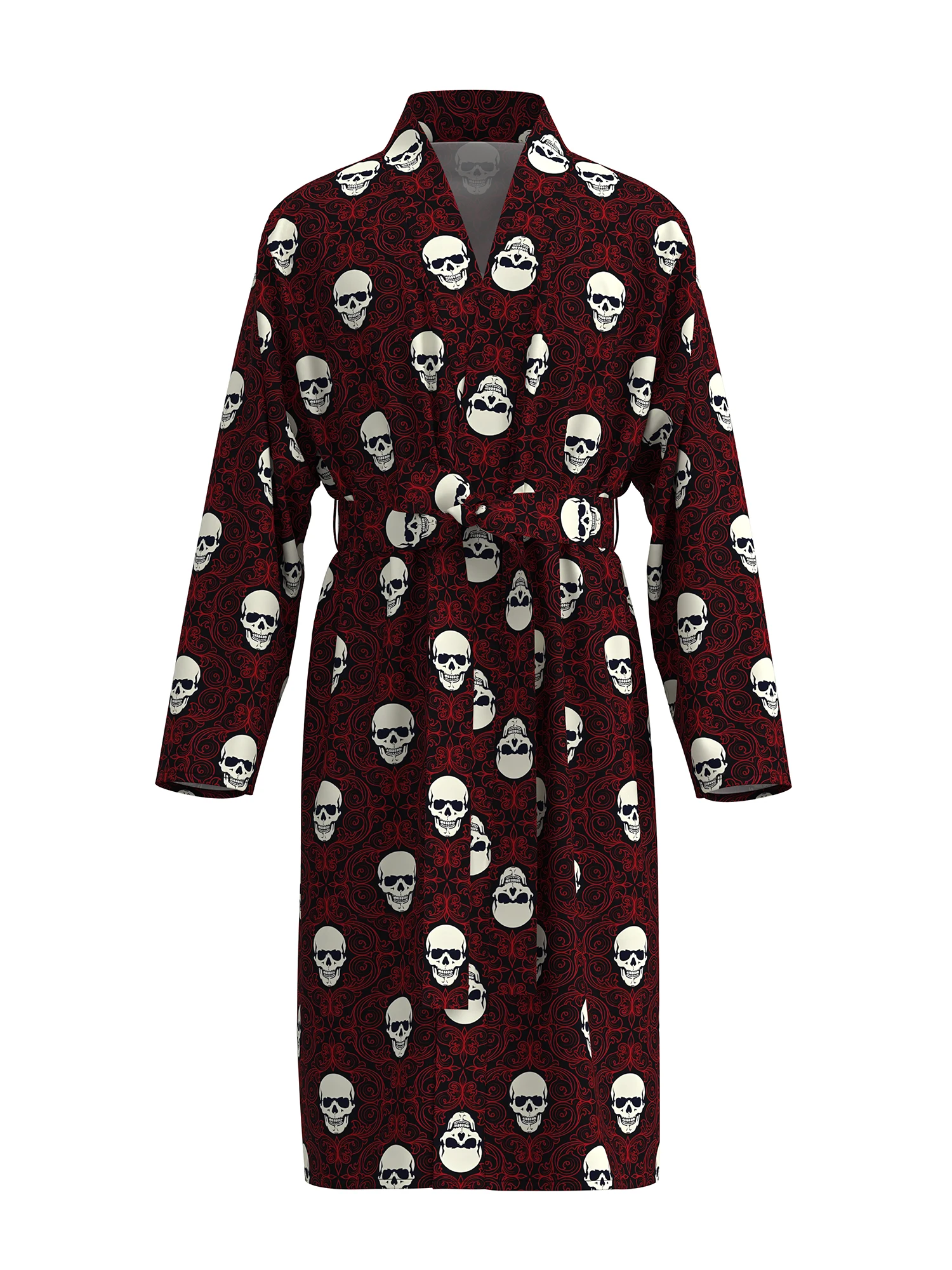 2026 New Men's Home Pajamas Sushi Red Skull Digital Full Print Casual Bathrobe Spring and Summer Thin Quick-drying Home Robes wi