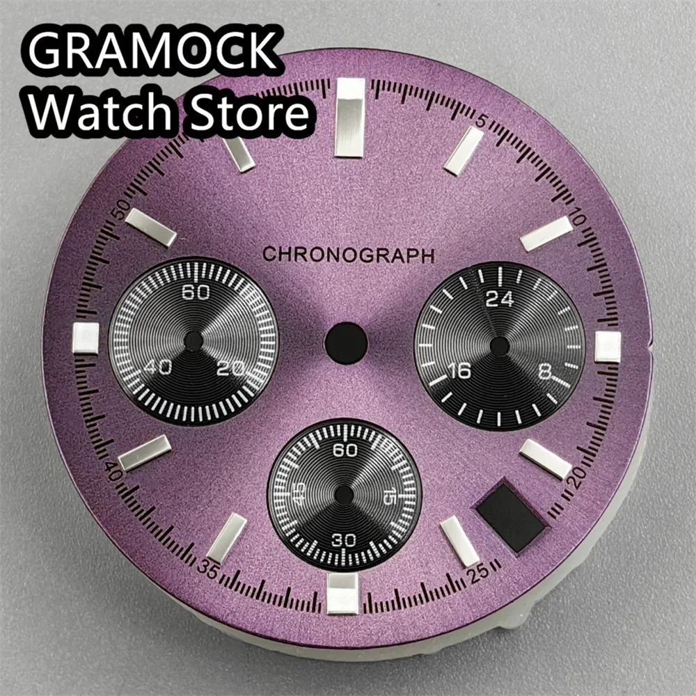 VK63 Luminous Watch Dial Face 29.8mm Purple Panda Dial For VK63A VK63 Quartz Movement Chronograph Watch Modification Accessories