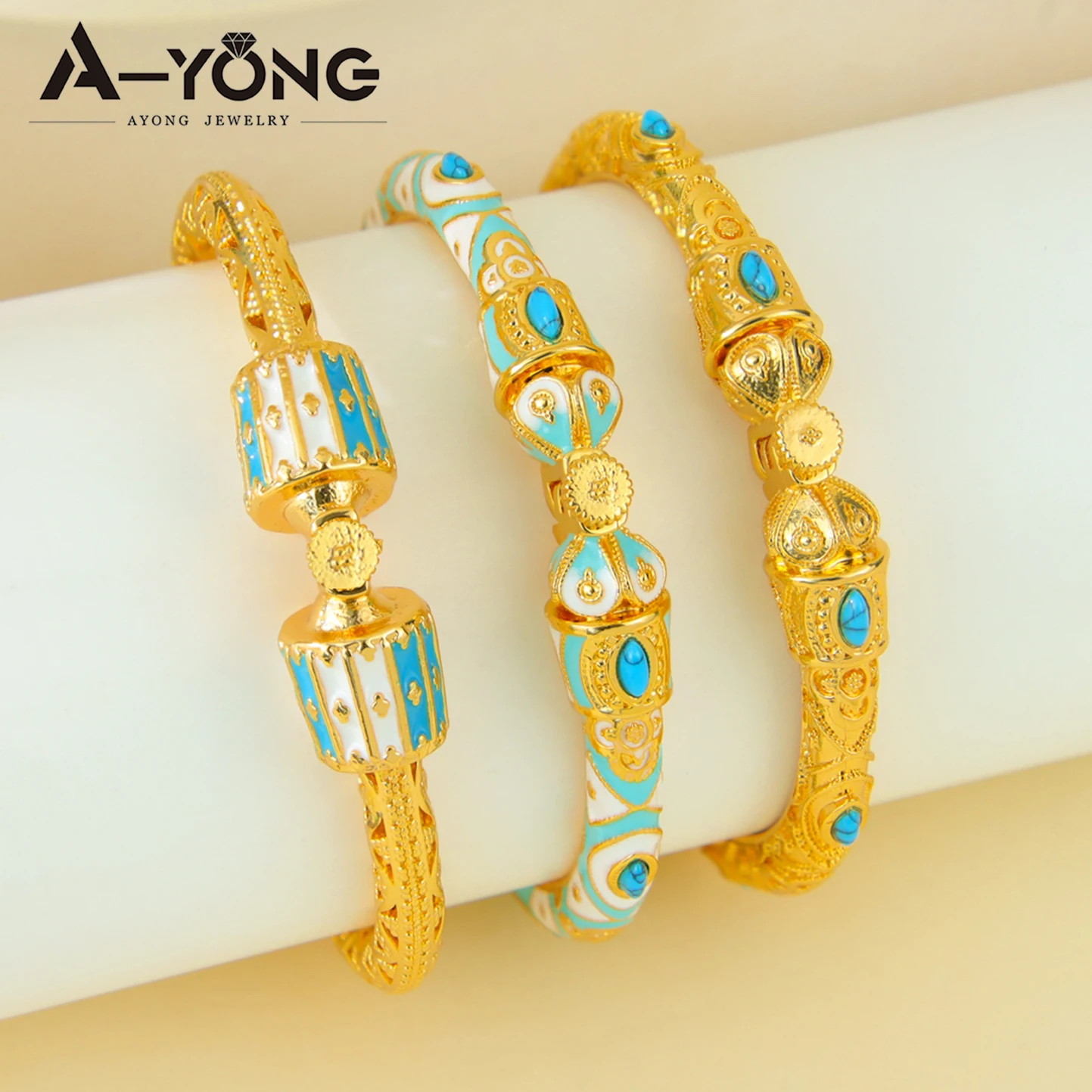 Dubai Vintage Gold Armband 21k vergoldet Mode Emaille Manschette Armreifen äthiopische Frauen Event Party Schmuck Geschenke – Detail 3