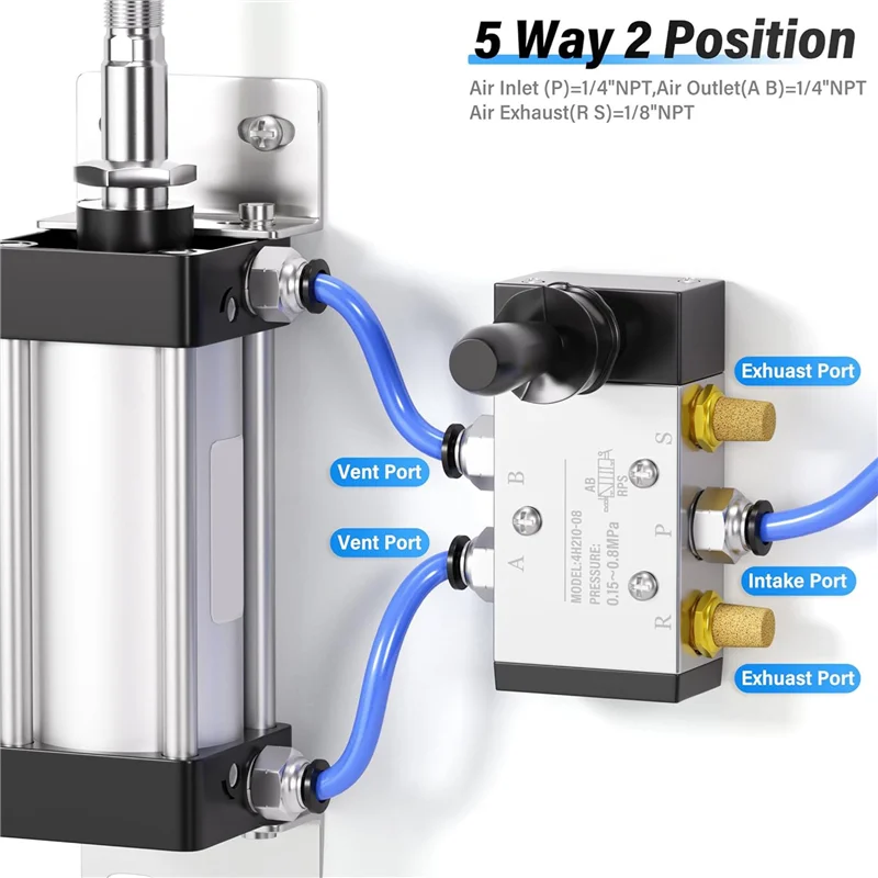AT53 4 Set 1/4Inch NPT 5 Way 3 Position Air Hand Lever Operated Valve Pneumatic Solenoid Valve Manual Control 4H210-08