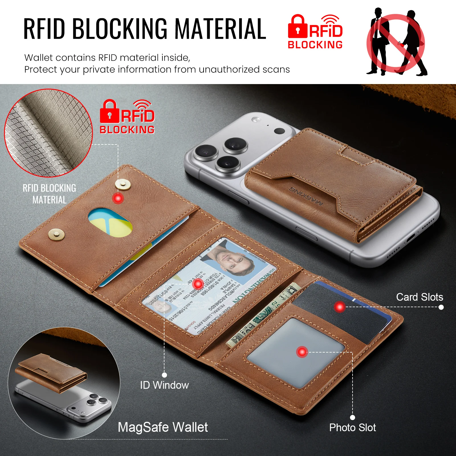 Multi-Slot MagSafe Geldbörse mit RFID-Blockierung und Magnetischem Kartenhalter für Smartphones – Detail 12
