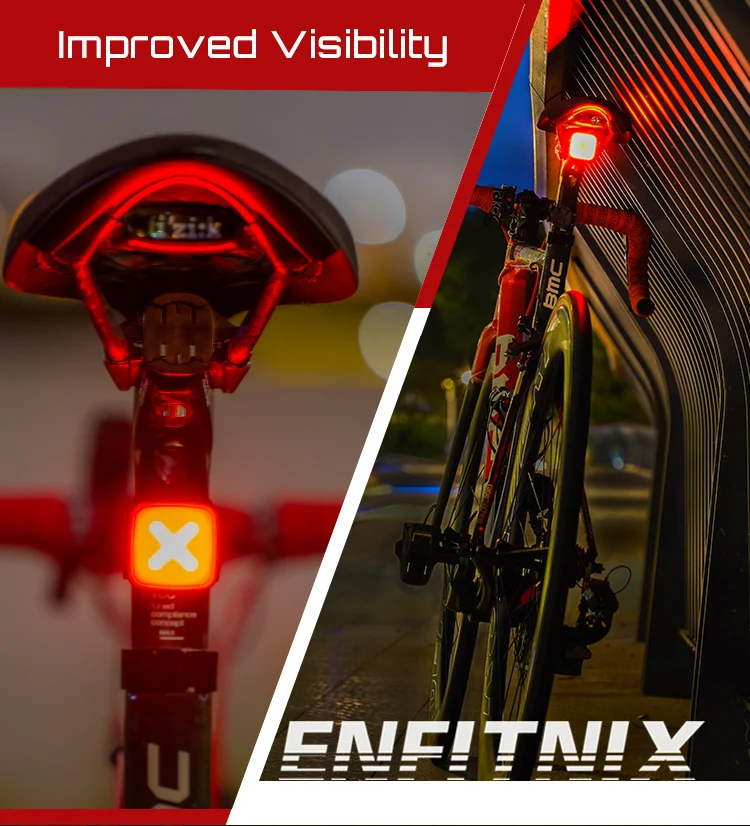 Enfitnix Cubelite III Smart Tail Light Bicycle Brake Warning Light Ultra Bright Rear Light USB Charge LED Night Warning Light