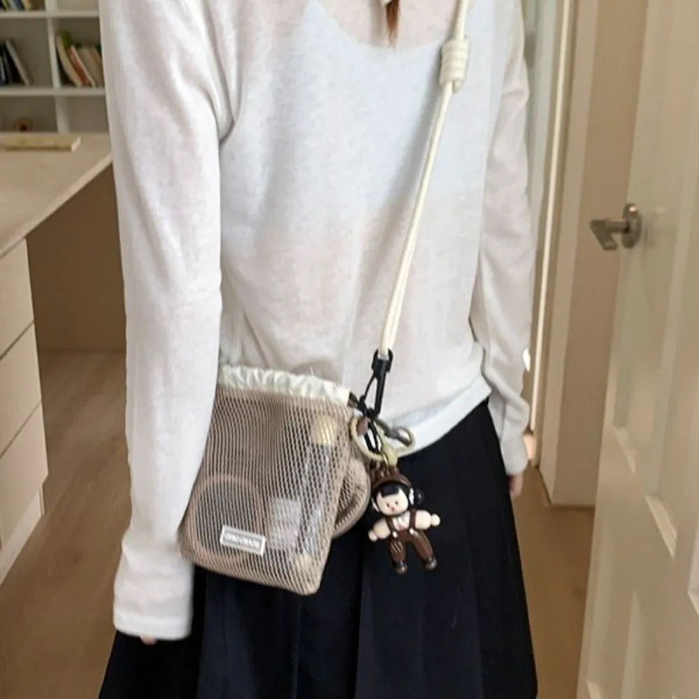 

Portable Drawstring Nylon Mesh Bag Korean Style Crossbody Bag Mesh Shoulder Bag Wallet With Purse Phone Bag Girls
