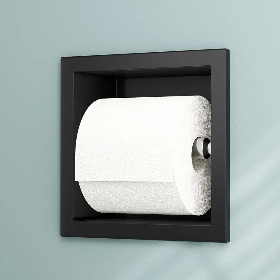 

Recessed Toilet Paper Holder, Matte Black Toilet Paper Holder Builtin, Stainless Steel Recessed Tissue Paper Roll Holder, in Wal