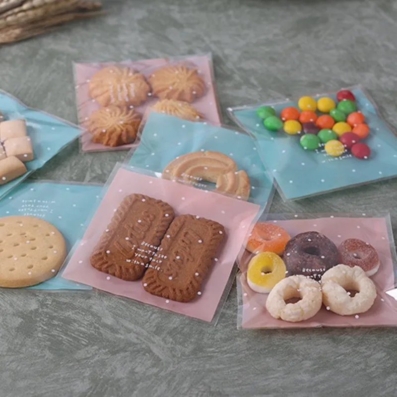 100pcs/lot Skyblue Pink Plastic Self Adhesive Cookie Packaging Bag Wedding Candy Gift Decoration Bag 10*10cm