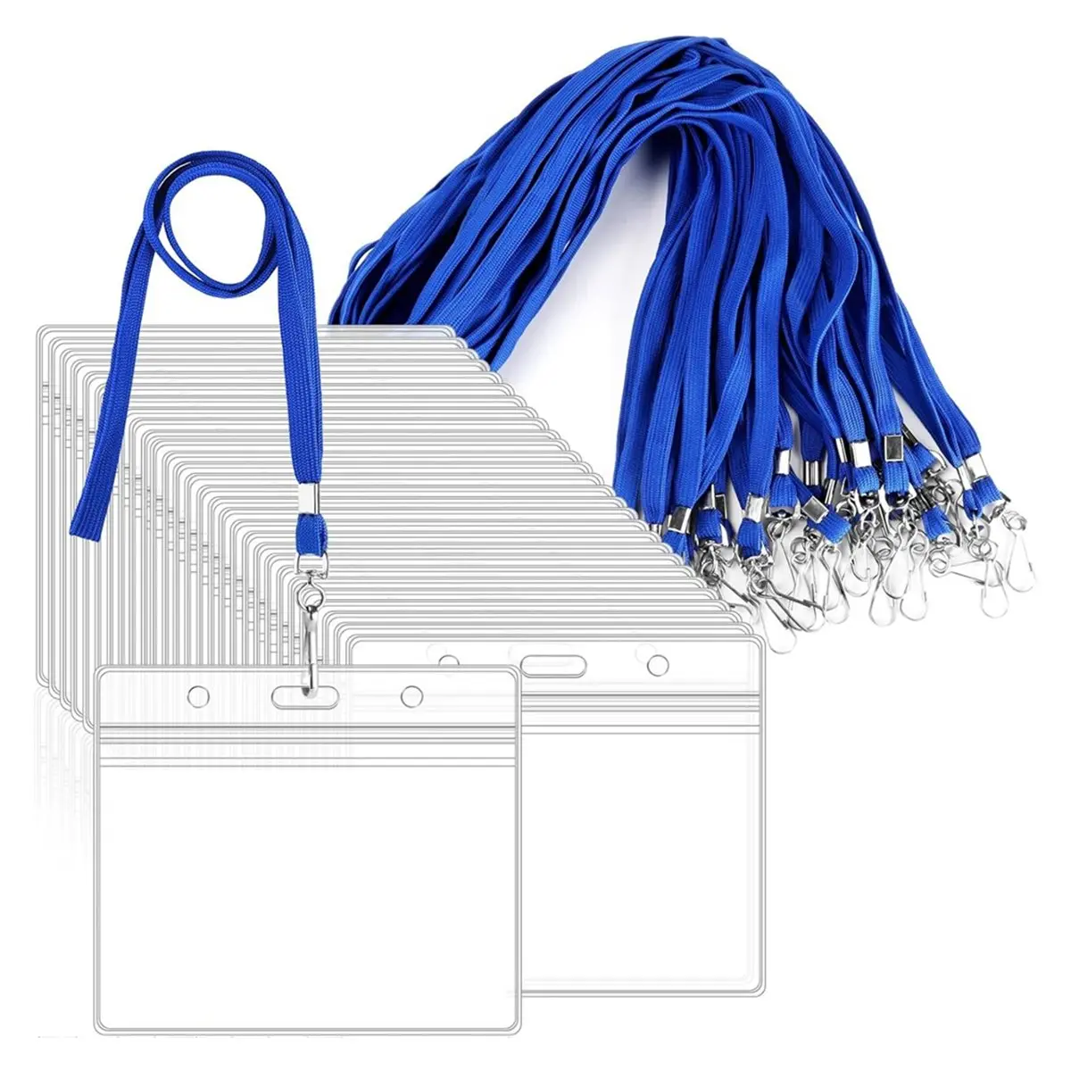 Eco-friendly 30PCS Waterproof Transparent Card Holder Metal Clip Rope ID Tag Storage Organizer Employee Pass Work Card Case Slee