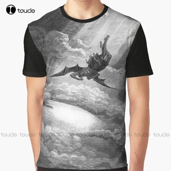 The Fall Of Satan - Gustave Dore Graphic T-Shirt Custom Aldult Teen Unisex Digital Printing Tee Shirts Custom Gift Xxs-5Xl