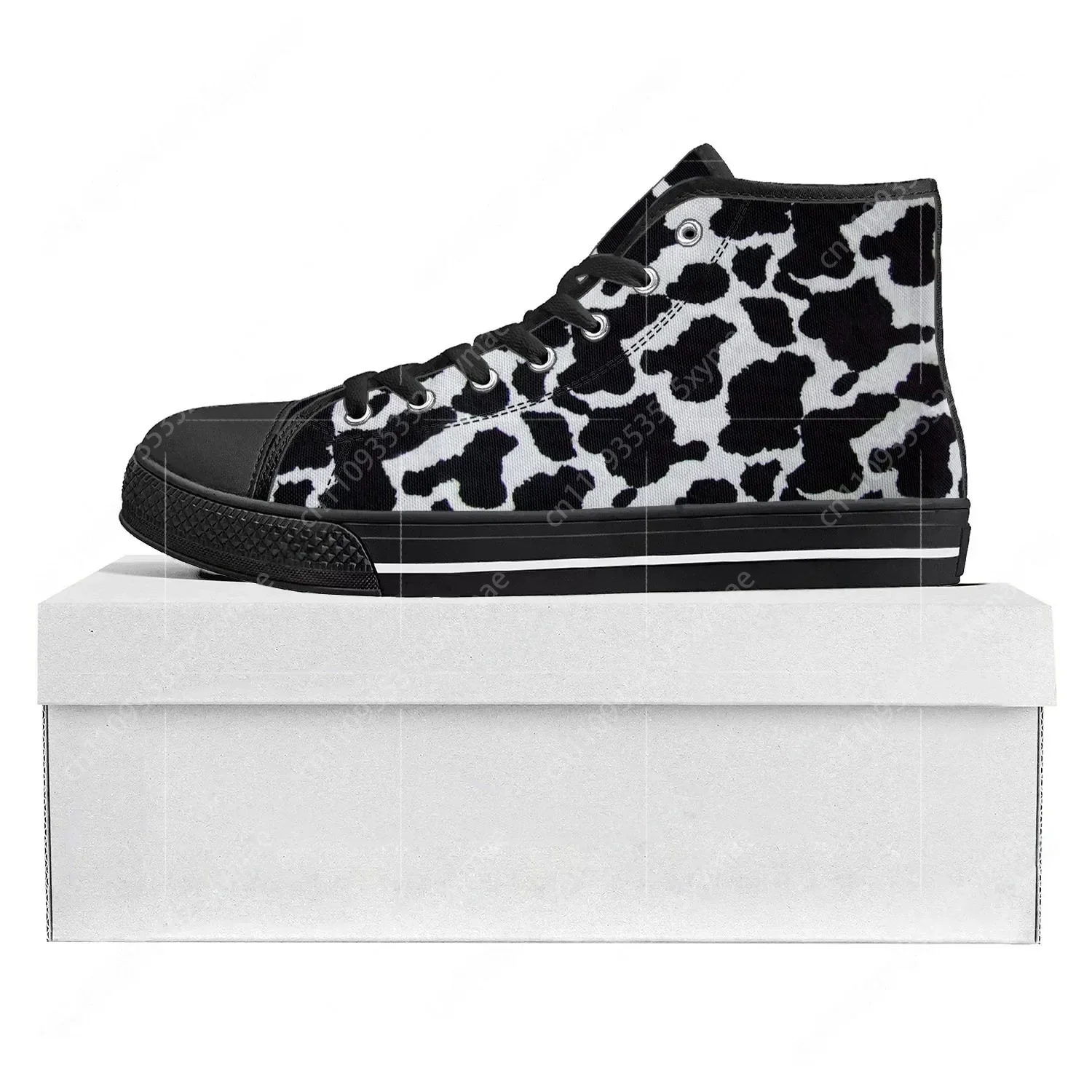 

Cow Print 3D Pattern High Top High Quality Sneakers Mens Womens Teenager Canvas Sneaker Black White Printed Couple Custom Shoe