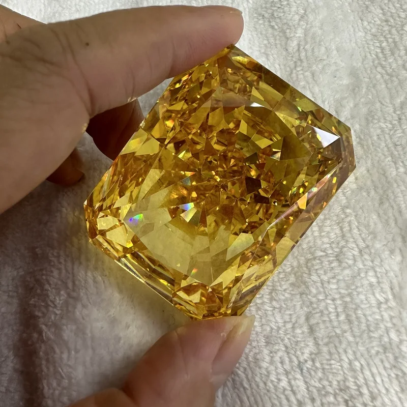 Ruif Big Size 40x50mm 847ct Golden Yellow Crushed Icu Cutting Zirconia Sample Loose Stone for View and Admire