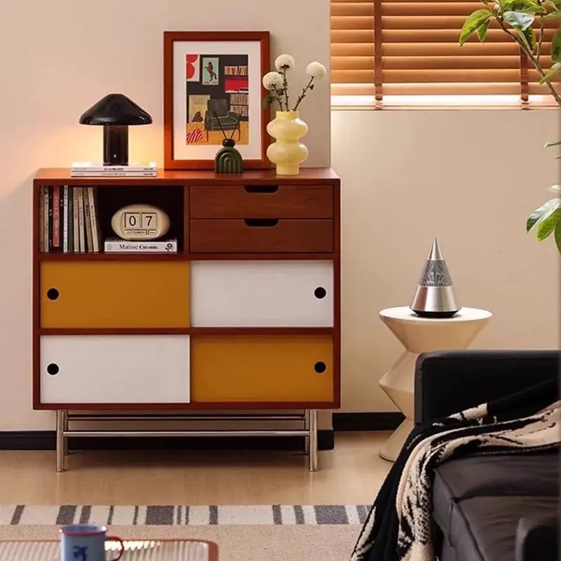 Contrasting Color Dinning Room Cabinet Sliding Door Artist Matching Living Room Cabinet Bookcase Home Furniture Armoire XY40GZ