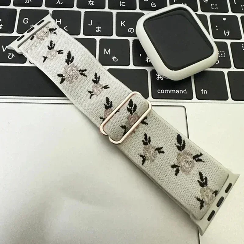 Retro Flower Strap+Case For Apple Watch Band 49mm 40mm 44mm 45mm 41mm 38 42mm Elastic Nylon Band For iWatch Serie 3 4 5 6 SE 7 8