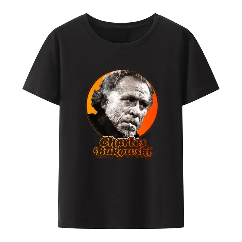 

Bukowski Black White Print T Shirt Original Men's Shirts Roupas Masculinas Nostalgia Fashion Casual Streetwear