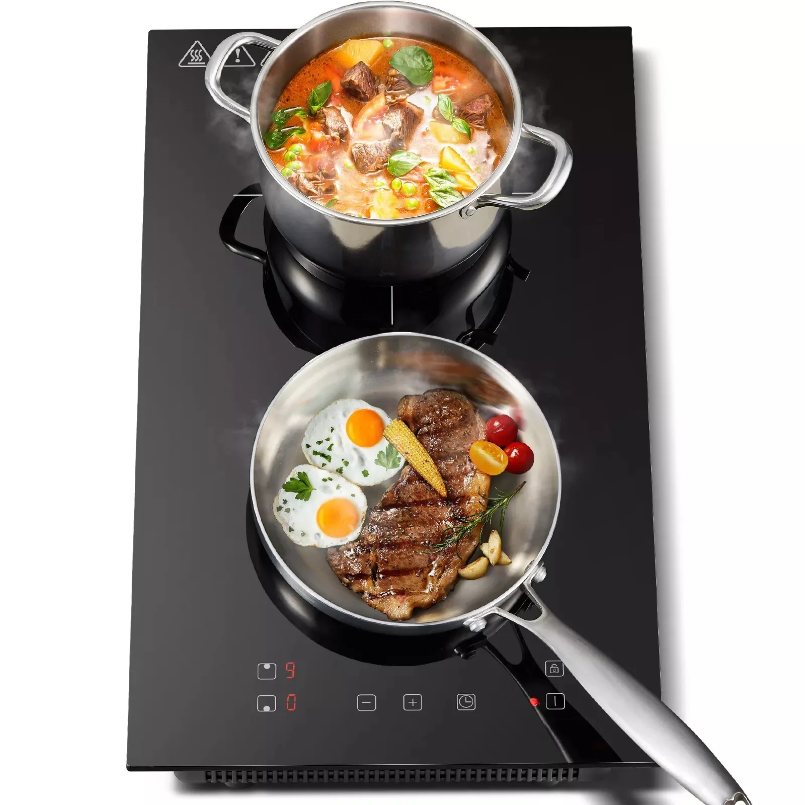 KICHPOWER 30cm 2 plates 1-99 Min Timer Touch Control 3300W Induction Hob