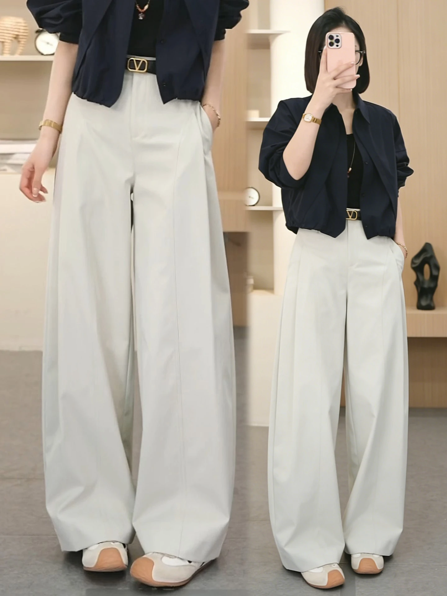

Spring High Waist Wide Leg Pants Women's Casual Style Knife Loose Fit Slimming Trousers Comfortable Breathable Polyester...