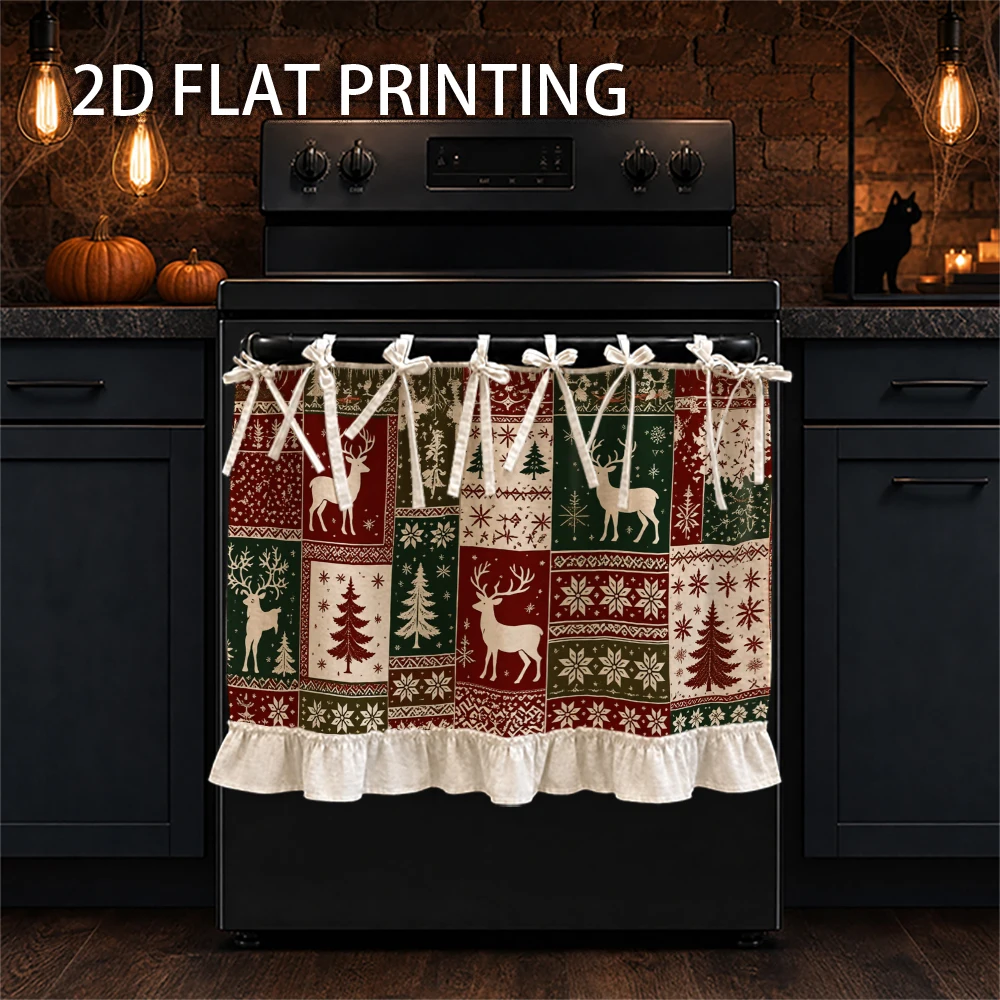 1PC Christmas Kitchen Curtain-Cabinet Curtain-Apron. Printed with reindeer, Christmas tree and snowflakes. Perfect for Christmas
