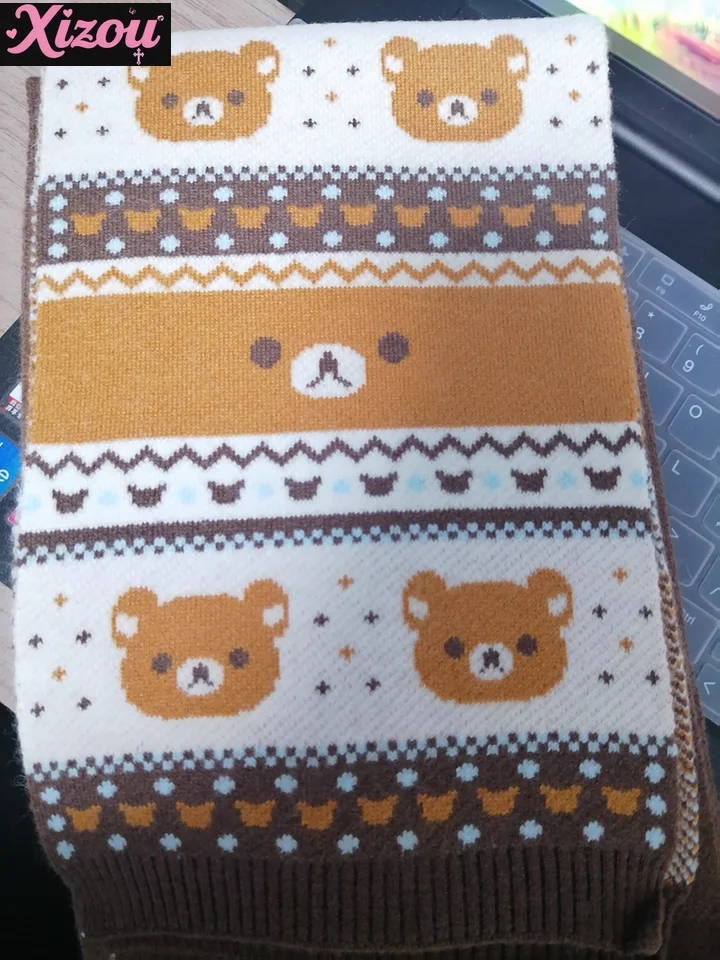 

Japan and Korea 2025 winter brown new cartoon bear scarf female lolita sweet cute wool warm arctic velvet scarf for women