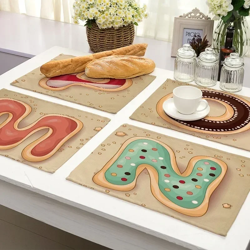 40X30cm Letter Pattern Kitchen Placemat Dining Table Mats Tea Coaster Cotton Linen Pads Bowl Cup Mats for Home Decor Gifts