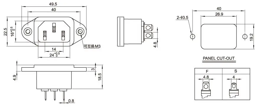 3 Pcs AC 250V 10A IEC 320 C14 Panel Mount Plug Adapter Power Connector Socket with Spring Cover
