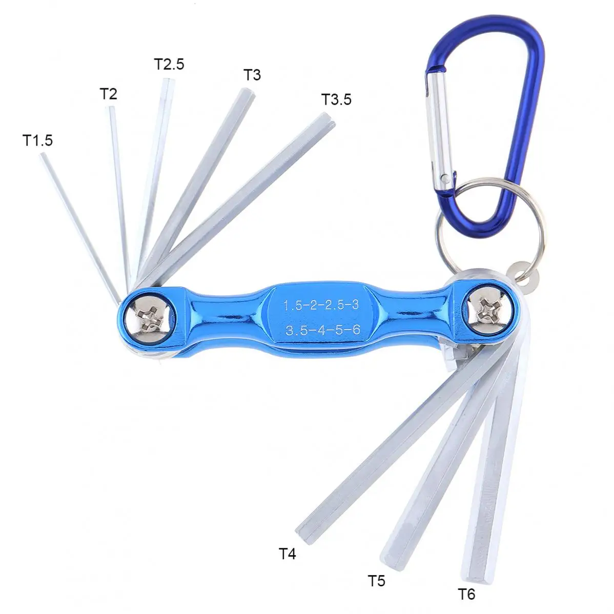 Multifuncional Folding Hex Wrench Set, Cromo Vanádio Combinação Aço, Chave sextavada com cabeça chata e chaveiros, 8pcs por conjunto