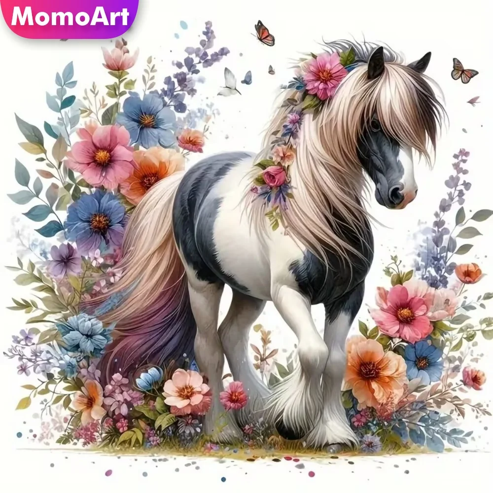 Momoart Full Square Round Diamond Embroidery Horse Animal Pa
