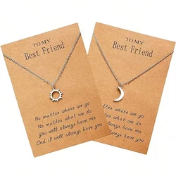 2 Pcs/Set Stainless Steel Silver Color Sun Moon Necklace For Best Friends Friendship Jewelry Gifts