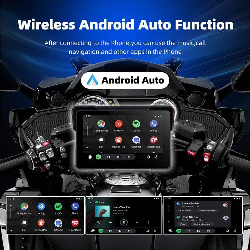 EKIY 7.0" Wireless CarPlay Moto Android Auto Portable Digital Dashboard GPS Motorcycle Navigation Display Screen TPMS Dashcam view 4