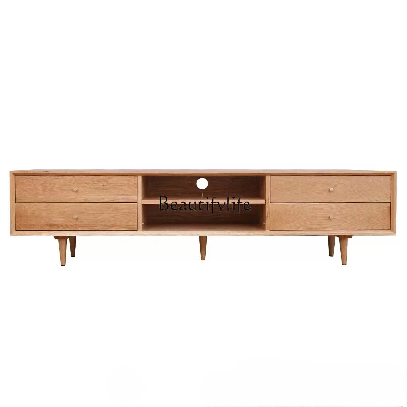 

Nordic cherry white oak solid wood TV cabinet log living room furniture