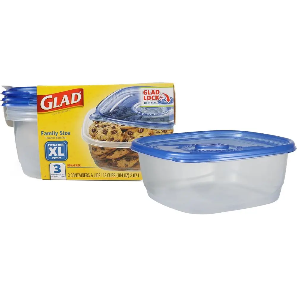 Family-Size BPA-Free Plastic Food Storage Containers with Locking Lids, 104 Oz, Set of 3