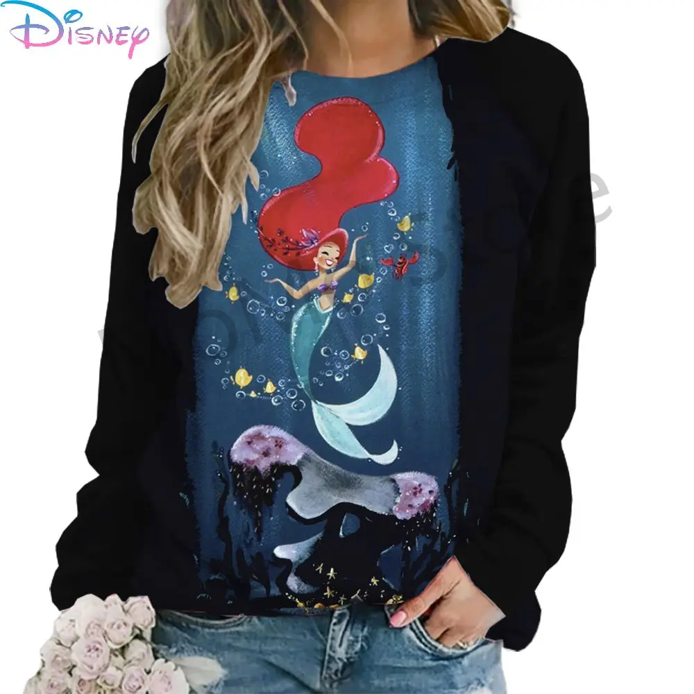 O Neck Disney Princess Women's Long Sleeve Sweatshirts Ladies Fashion Y2k S-3XL Party Lovely Pullovers High Quality 2024 Kawaii