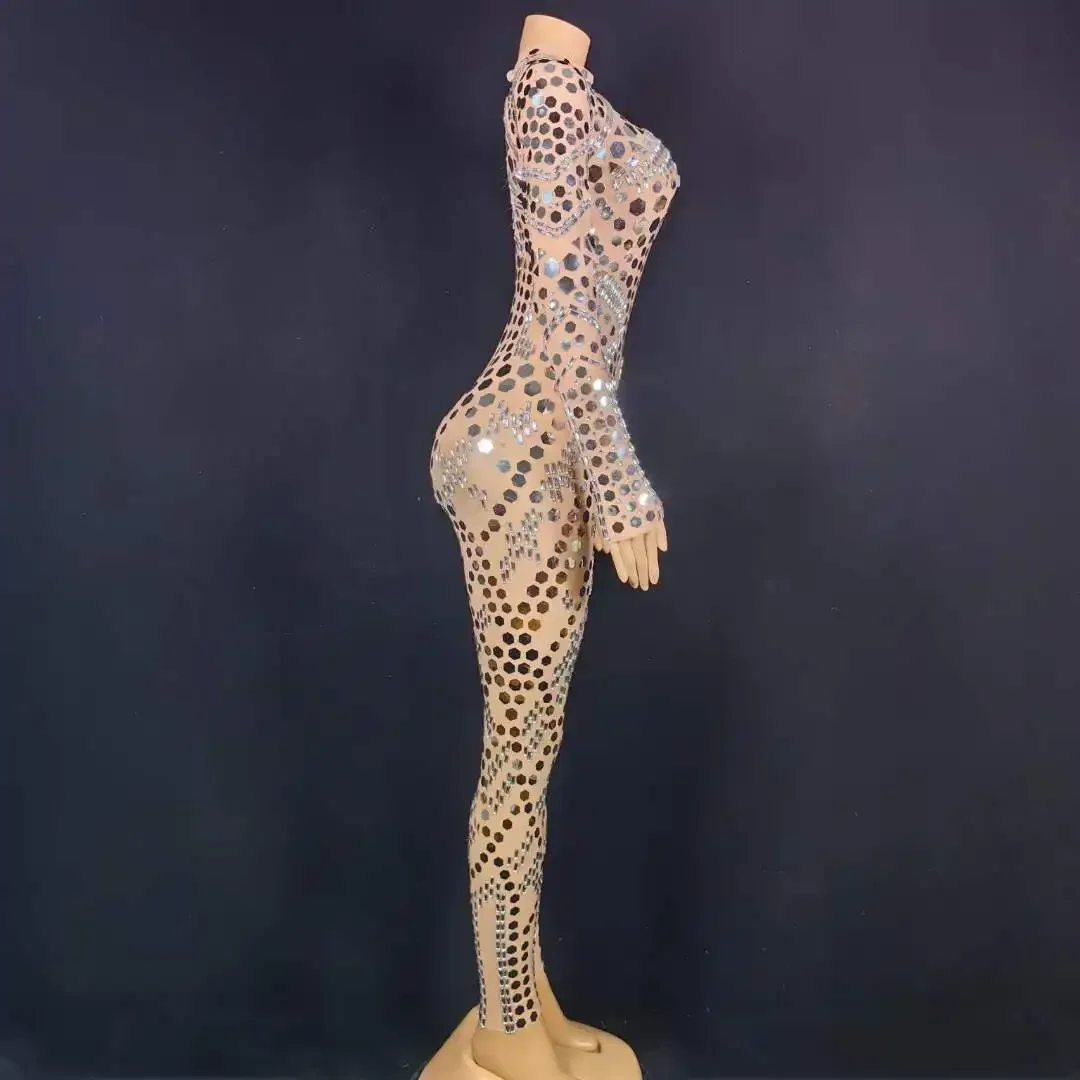 Mulheres brilhantes lantejoulas elastano festa de aniversário palco desempenho macacões carnaval rave festival rainha outfit