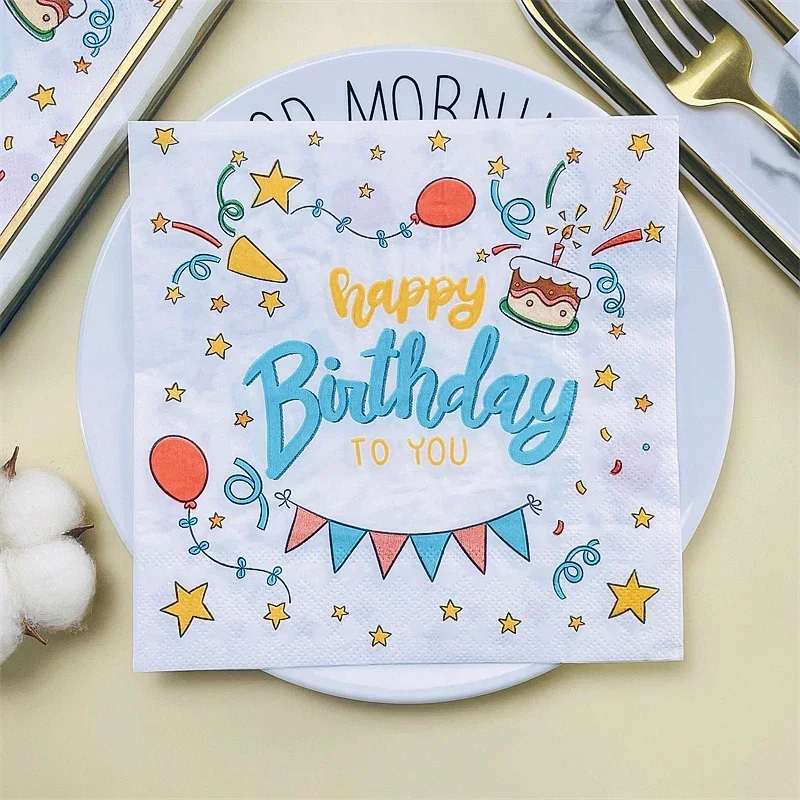 Celebrate Birthday Colorful Printed Napkins Hotel Western Restaurant Cafe Decoration Original Wooden Paddle Dining Paper 2-Ply