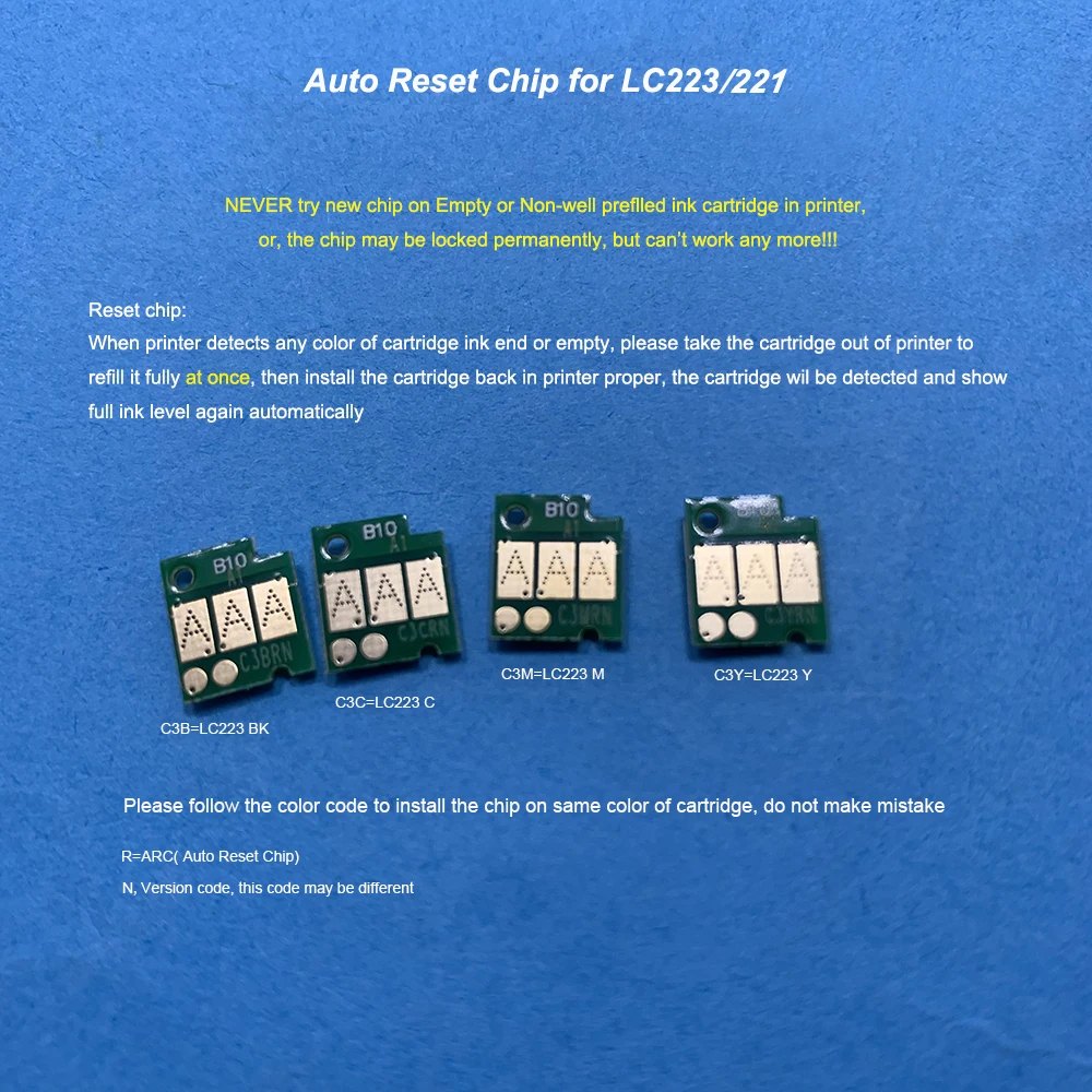 Auto Reset Chip for LC223 LC221 for Brother DCP-4120DW MFC-J4420DW J4620DW J4625DW J5320DW/J5620DW J5625DW J5720DW