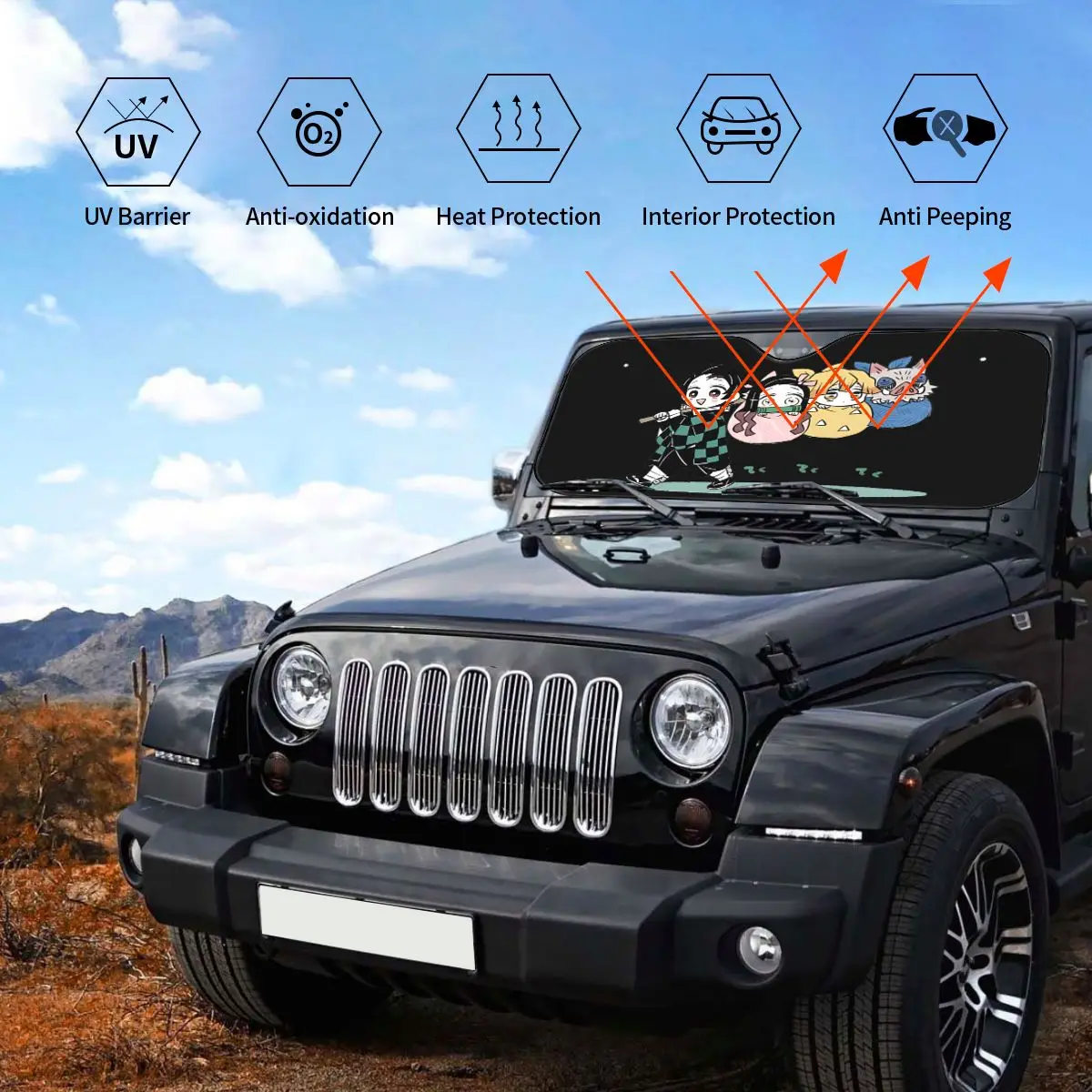 لطيف شيطان القتلة الزجاج الأمامي ظلة 76x140 سنتيمتر شيطان القاتل انمي ياباني Nezuko الألومنيوم احباط الشمس قناع عاكس الحرارة