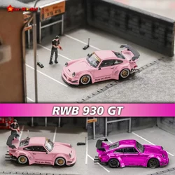 Star In Stock 1:64 RWB 930 GT Wing Socro Pink Chrome Sakura Diecast Diorama Car Model Collection Miniature Toys