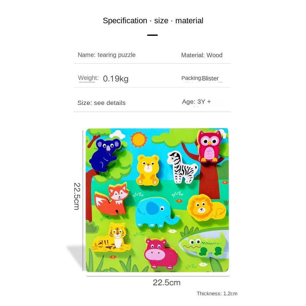 3D Puzzles Children Cognitive Puzzle Toy Jigsaw Cartoon Animals Matching Puzzle Game Shape Wooden Montessori Wooden Puzzle Toy