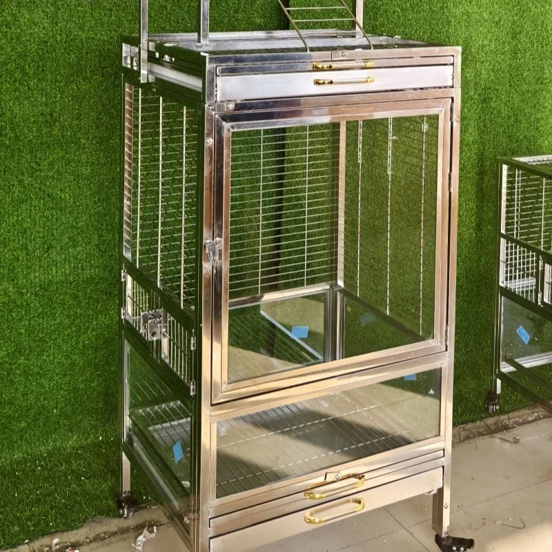 Anti-sprinkle and anti-feather pink parrot bird cage 304 stainless steel medium and large gray parrot cage Strong