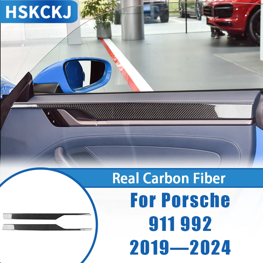 

Для Porsche 911 992 2019-2024 декоративные полоски для дверей из углеродного волокна, панель, автомобильные аксессуары, внутренняя крышка, модификация, наклейка
